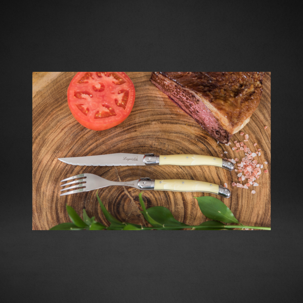 Conjunto De 6 Facas Laguiole Luxo Com Cepo De Madeira, Marfim