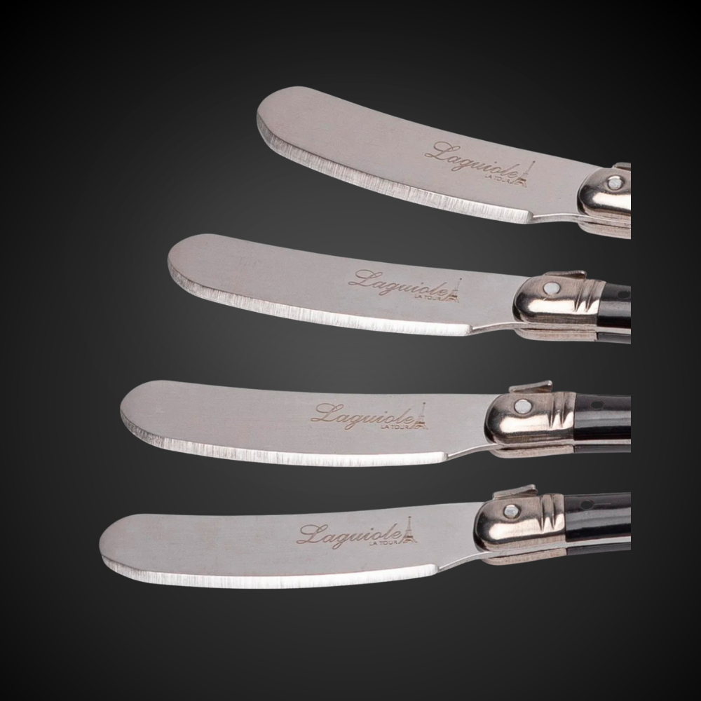 Conjunto De 4 Facas Laguiole Luxo Para Manteiga Em Bandeja De Madeira, Preto