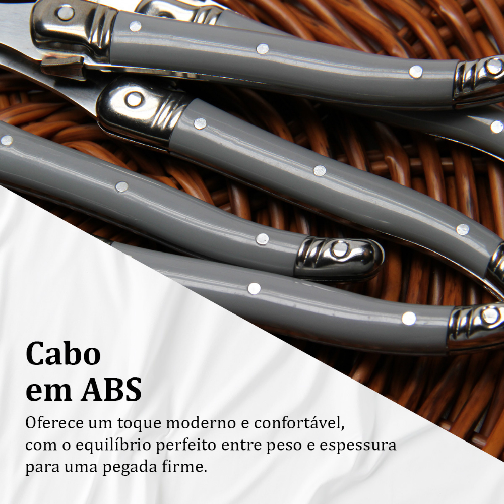 Conjunto De 6 Garfos Sobremesa Laguiole Luxo Em Bandeja De Madeira, Cinza