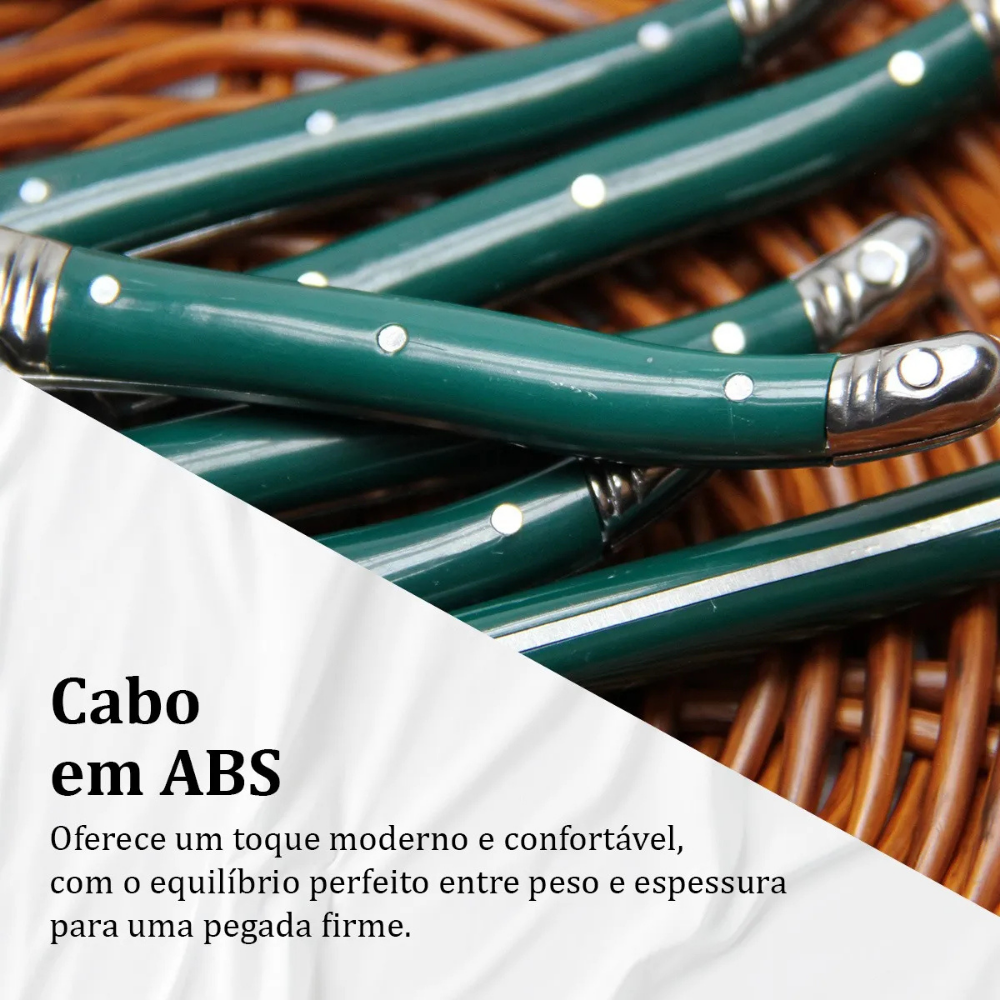 Conjunto De 6 Garfos Sobremesa Laguiole Luxo Em Bandeja De Madeira, Verde