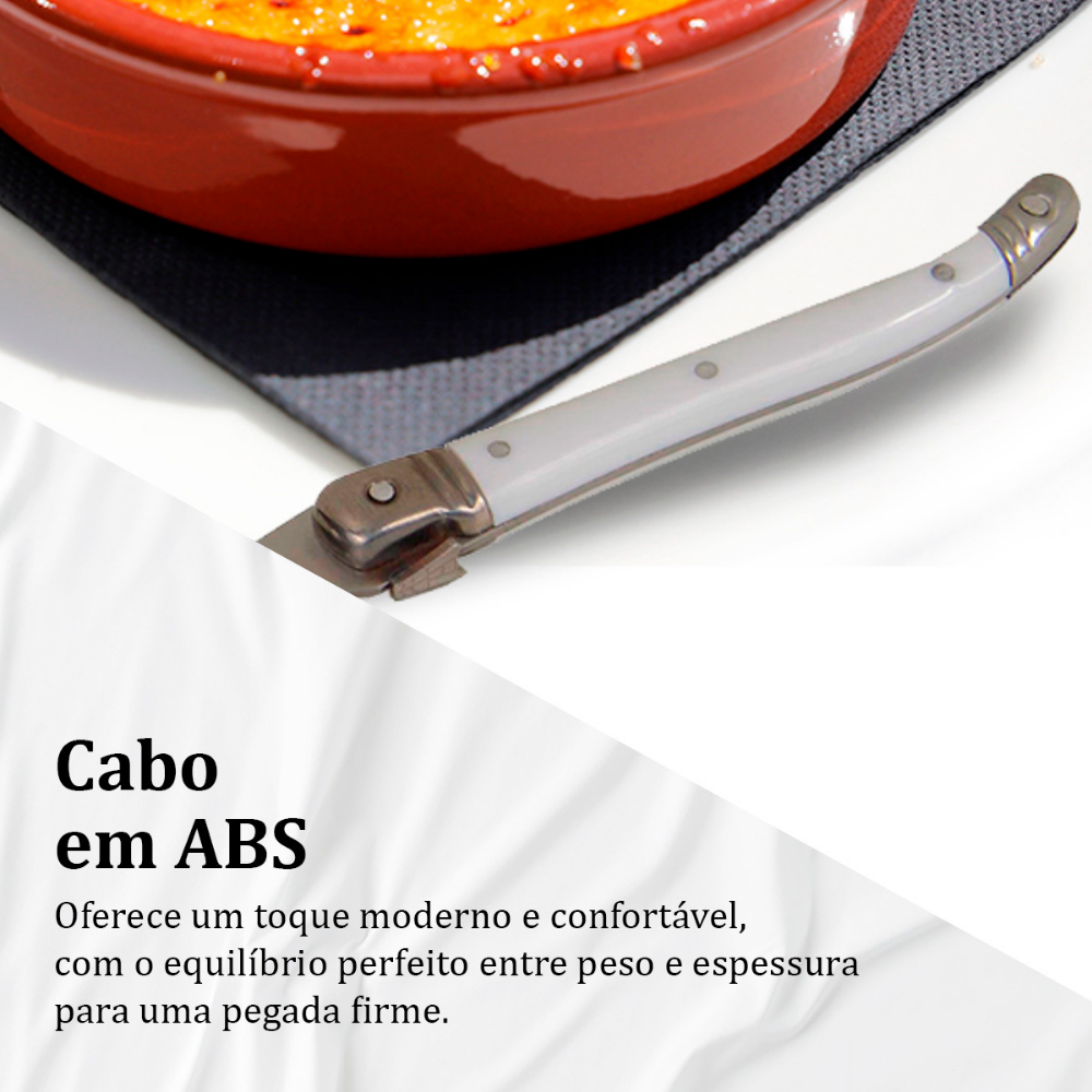 Conjunto De 6 Colheres Sobremesa Laguiole Luxo Em Bandeja De Madeira, Branco