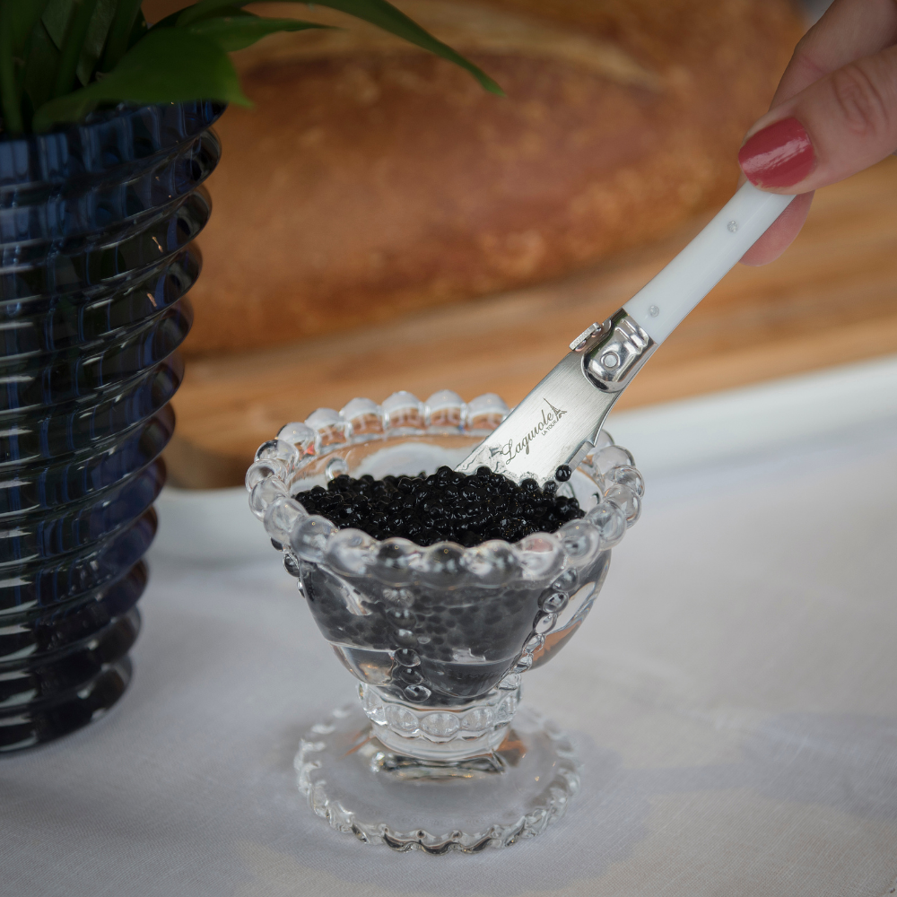 Conjunto De 4 Facas Laguiole Luxo Para Manteiga Em Bandeja De Madeira, Branco