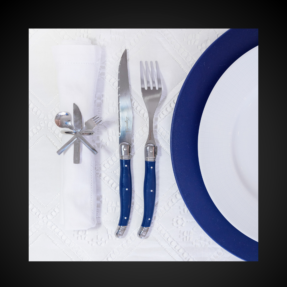 Conjunto De 6 Garfos Laguiole Luxo Em Bandeja De Madeira, Azul