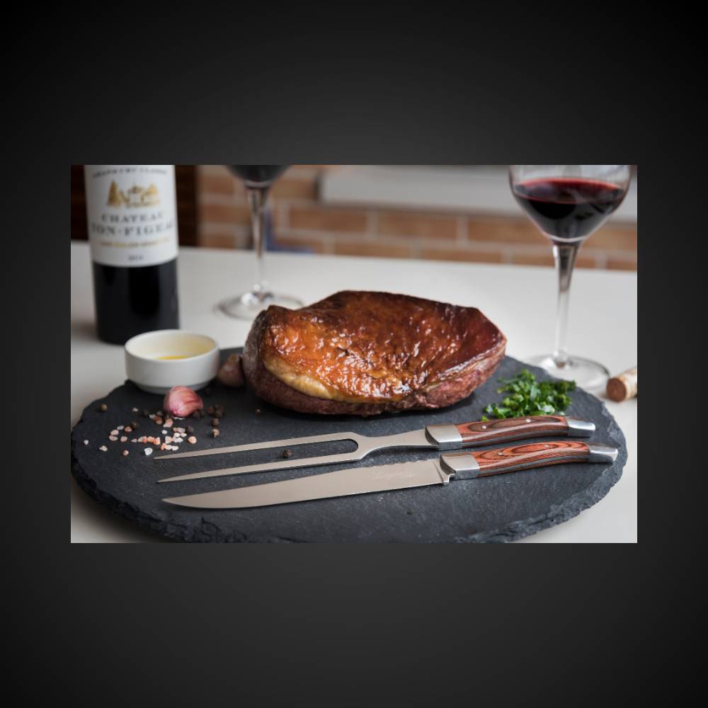 Faca & Garfo Para Destrinchar Laguiole Ultra Premium Com Caixa Para Presente