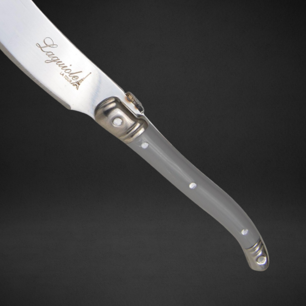 Conjunto De 4 Facas Laguiole Luxo Para Manteiga Em Bandeja De Madeira, Cinza