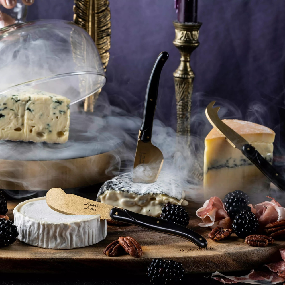 Conjunto De 3 Facas Laguiole Luxo Para Queijo Em Bandeja De Madeira, Preto