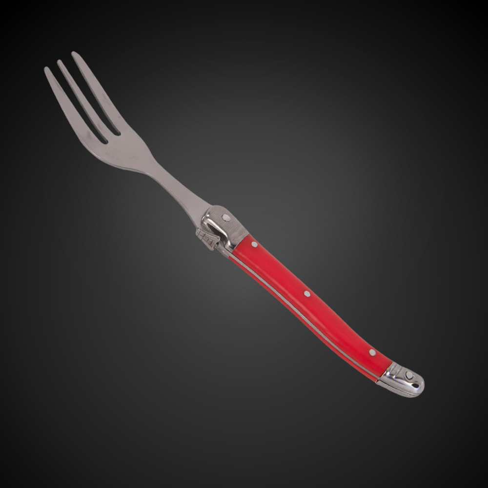 Conjunto De 6 Garfos Sobremesa Laguiole Luxo Em Bandeja De Madeira, Vermelho