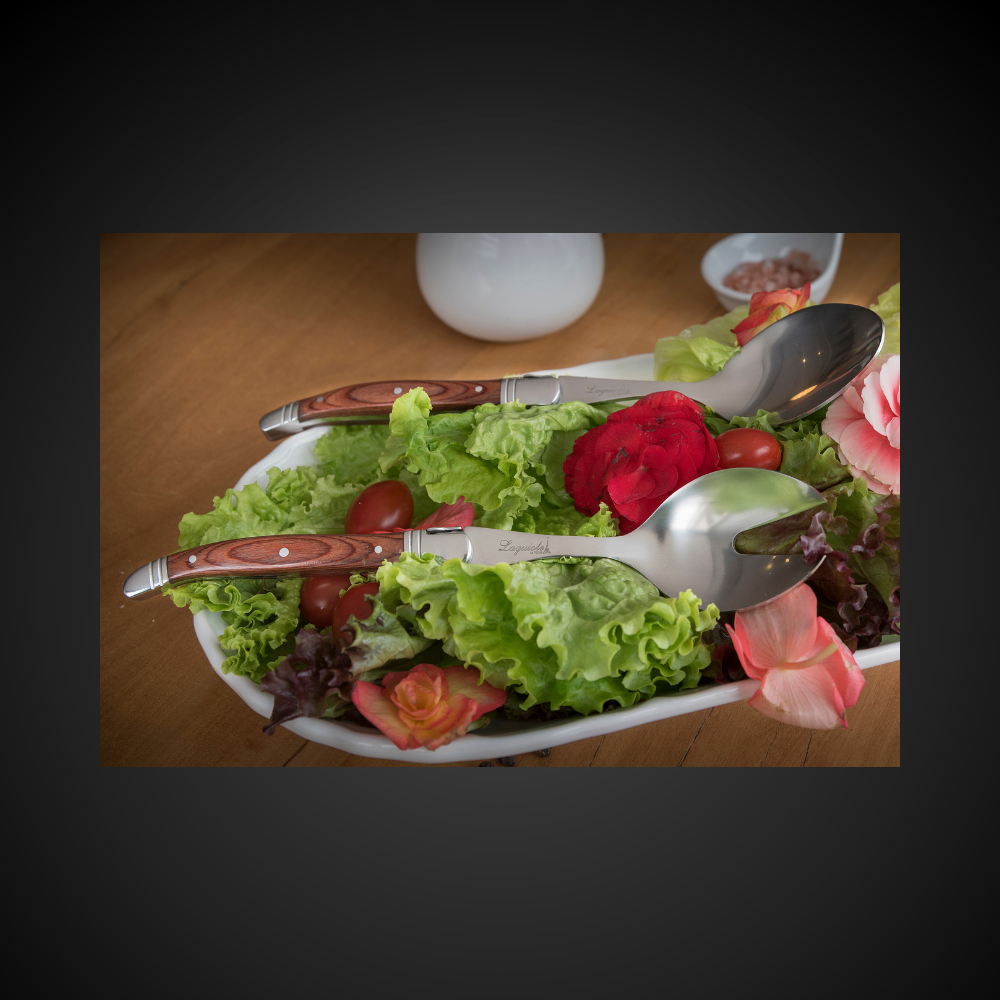 Conjunto De Talheres Laguiole Para Salada Ultra Premium Cabo Madeira