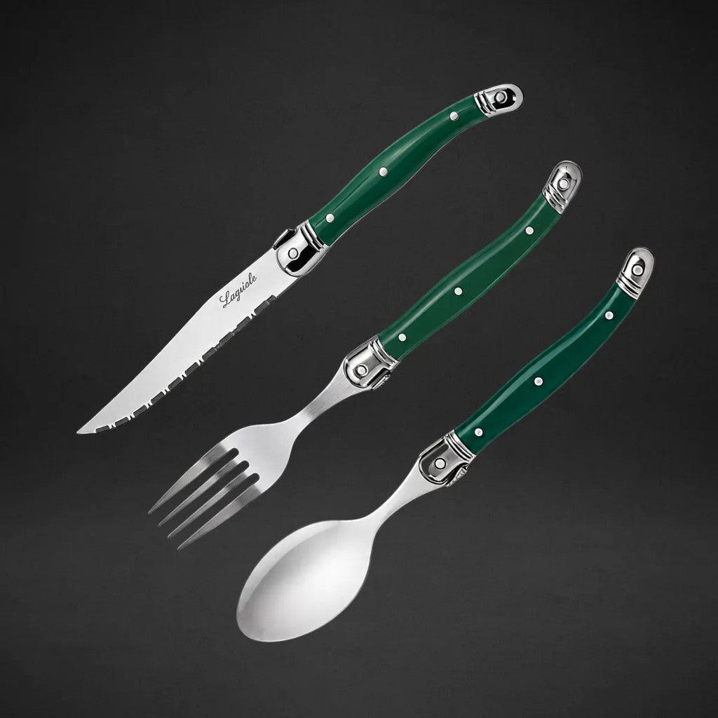 Faqueiro Laguiole La Tour 18 Peças Inox Premium Cepo Madeira 6 Facas + 6 Garfos + 6 Colheres