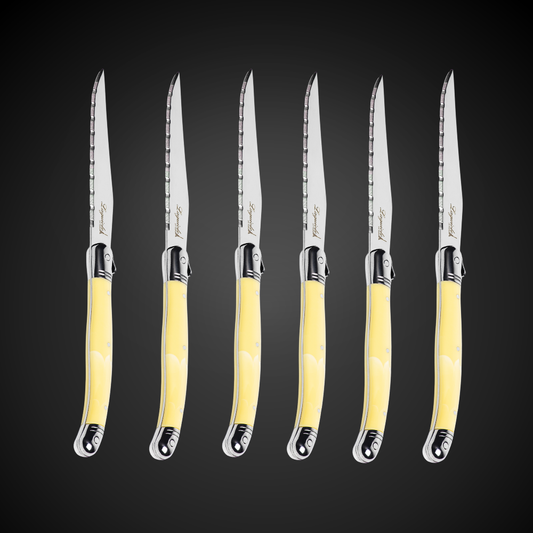 Conjunto De 6 Facas Luxo Com Cepo De Madeira, Marfim Laguiole