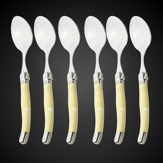 Conjunto De 6 Colheres Laguiole Luxo Em Bandeja De Madeira, Marfim