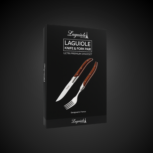 Conjunto Faca & Garfo Ultra Premium Com Caixa Para Presente, Madeira Laguiole