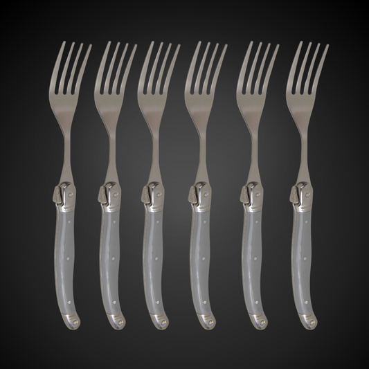 Conjunto De 6 Garfos Laguiole Luxo Em Bandeja De Madeira, Cinza