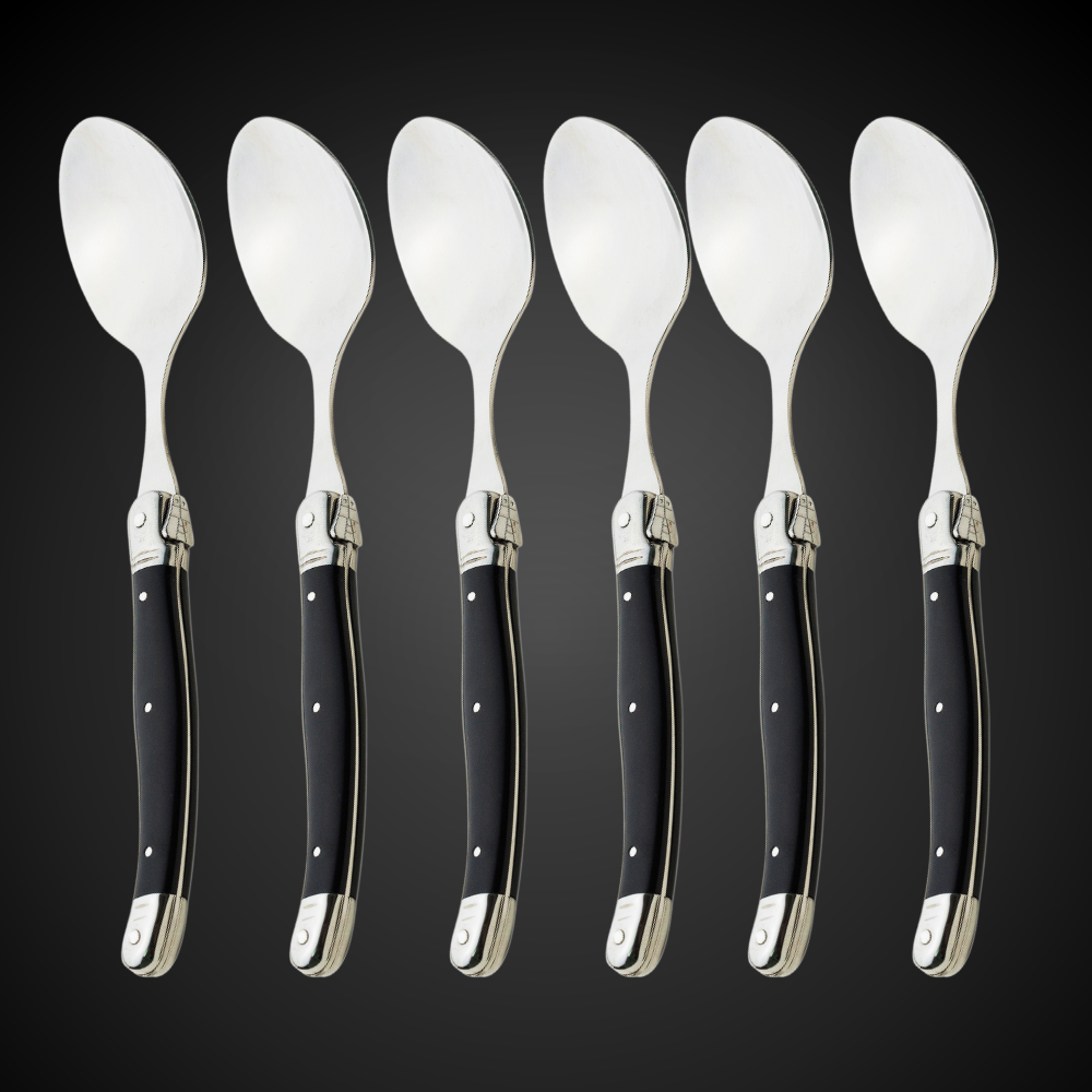 Conjunto De 6 Colheres Laguiole Luxo Em Bandeja De Madeira, Preto