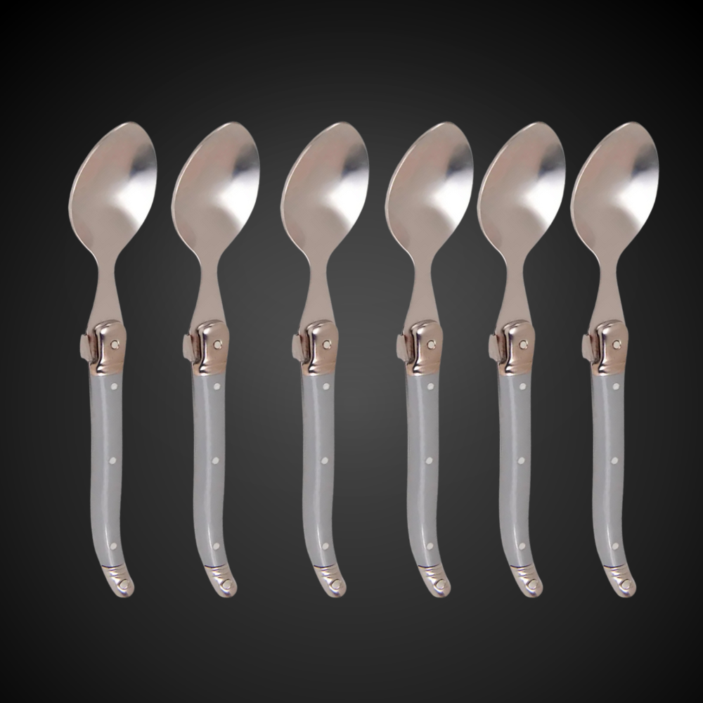 Conjunto De 6 Colheres Sobremesa Laguiole Luxo Em Bandeja De Madeira, Cinza