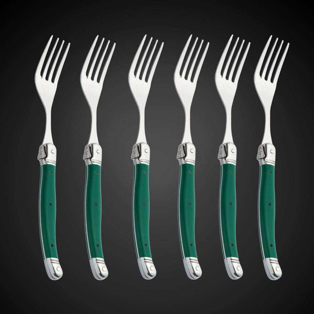 Conjunto De 6 Garfos Laguiole Luxo Em Bandeja De Madeira, Verde