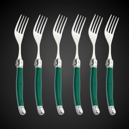 Conjunto De 6 Garfos Laguiole Luxo Em Bandeja De Madeira, Verde Laguiole
