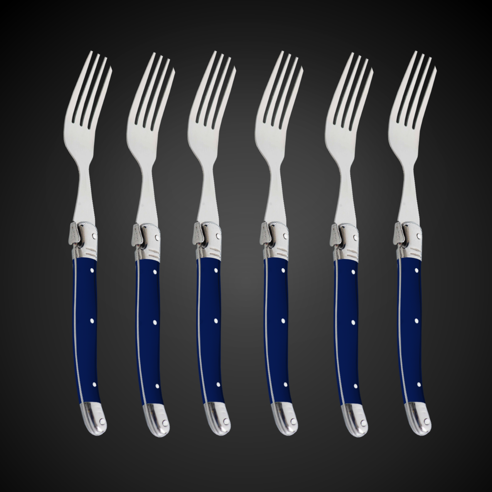 Conjunto De 6 Garfos Laguiole Luxo Em Bandeja De Madeira, Azul