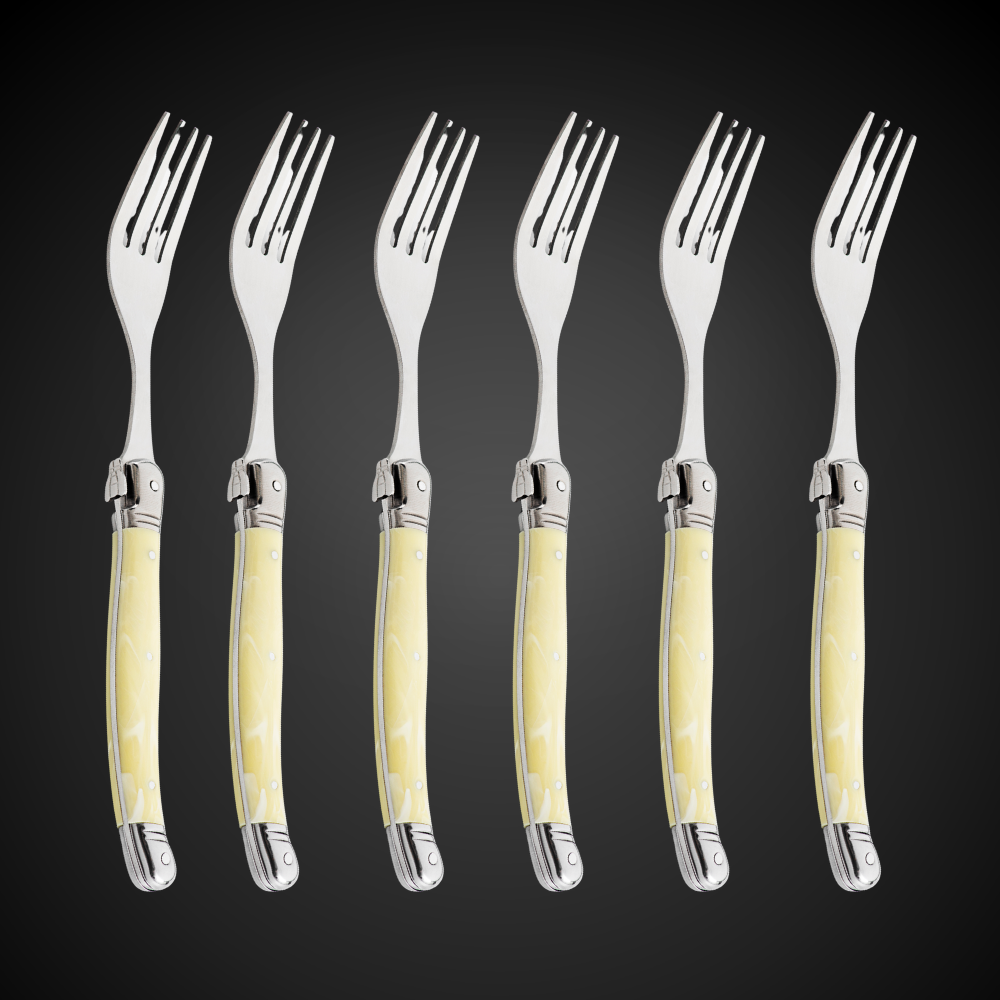 Conjunto De 6 Garfos Laguiole Luxo Em Bandeja De Madeira, Marfim