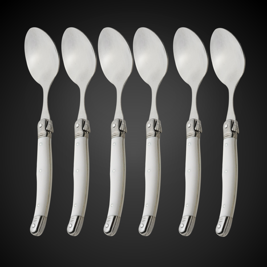 Conjunto De 6 Colheres Laguiole Luxo Em Bandeja De Madeira, Branco Laguiole