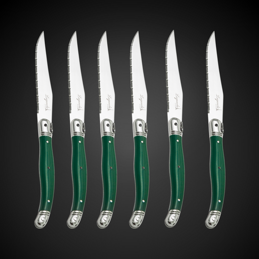 Conjunto De 6 Facas Luxo Com Cepo De Madeira, Verde Laguiole