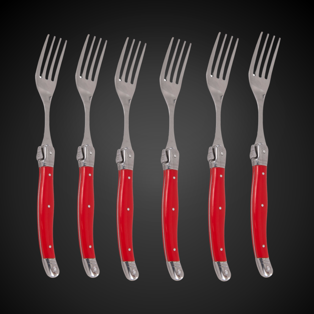 Conjunto De 6 Garfos Laguiole Luxo Em Bandeja De Madeira, Vermelho