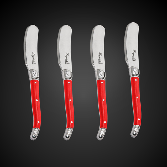 Conjunto De 4 Facas Laguiole Luxo Para Manteiga Em Bandeja De Madeira, Vermelho