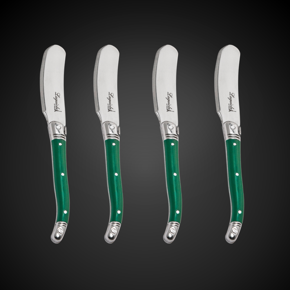 Conjunto De 4 Facas Laguiole Luxo Para Manteiga Em Bandeja De Madeira, Verde