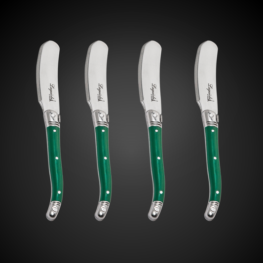 Conjunto De 4 Facas Laguiole Luxo Para Manteiga Em Bandeja De Madeira, Verde