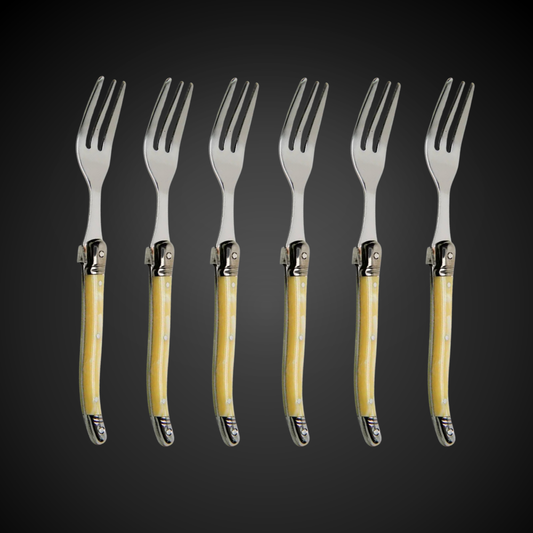 Conjunto De 6 Garfos Sobremesa Laguiole Luxo Em Bandeja De Madeira, Marfim