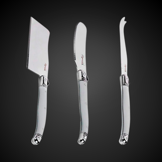 Conjunto De 3 Facas Laguiole Luxo Para Queijo Em Bandeja De Madeira, Cinza