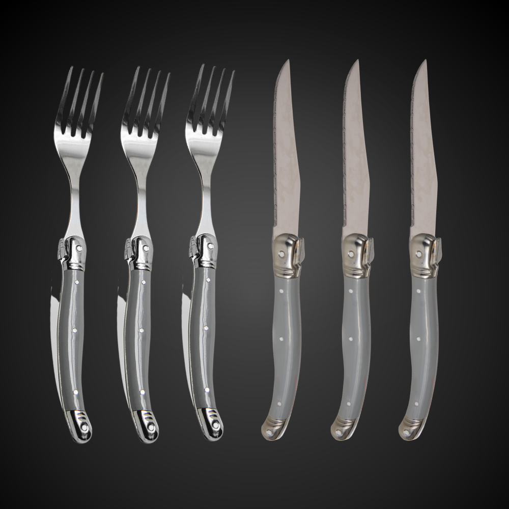 Conjunto De 6 Garfos Laguiole Luxo Em Bandeja De Madeira, Cinza