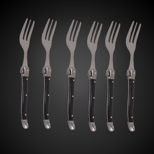 Conjunto De 6 Garfos Sobremesa Laguiole Luxo Em Bandeja De Madeira, Preto Laguiole