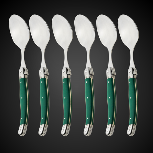 Conjunto De 6 Colheres Laguiole Luxo Em Bandeja De Madeira, Verde