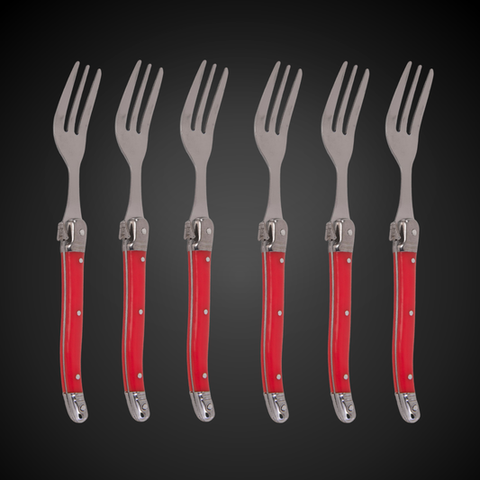 Conjunto De 6 Garfos Sobremesa Laguiole Luxo Em Bandeja De Madeira, Vermelho