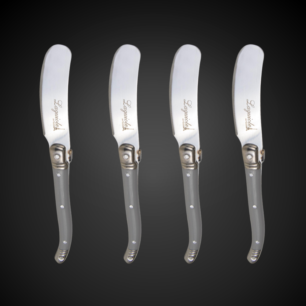 Conjunto De 4 Facas Laguiole Luxo Para Manteiga Em Bandeja De Madeira, Cinza