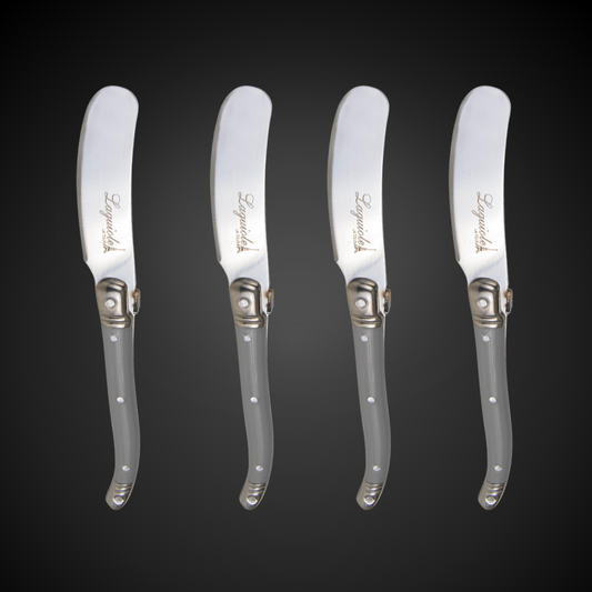 Conjunto De 4 Facas Laguiole Luxo Para Manteiga Em Bandeja De Madeira, Cinza