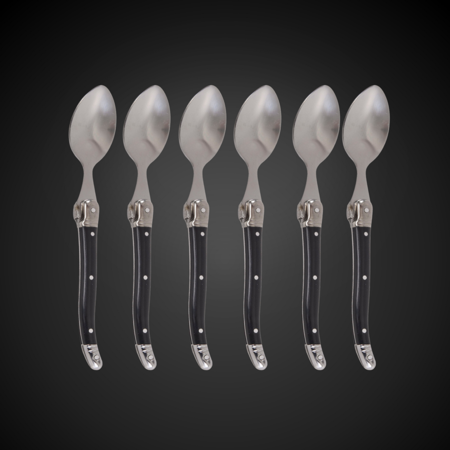 Jogo Colheres De Sobremesa Laguiole 6 Artigos Em Bandeja De Madeira Preto