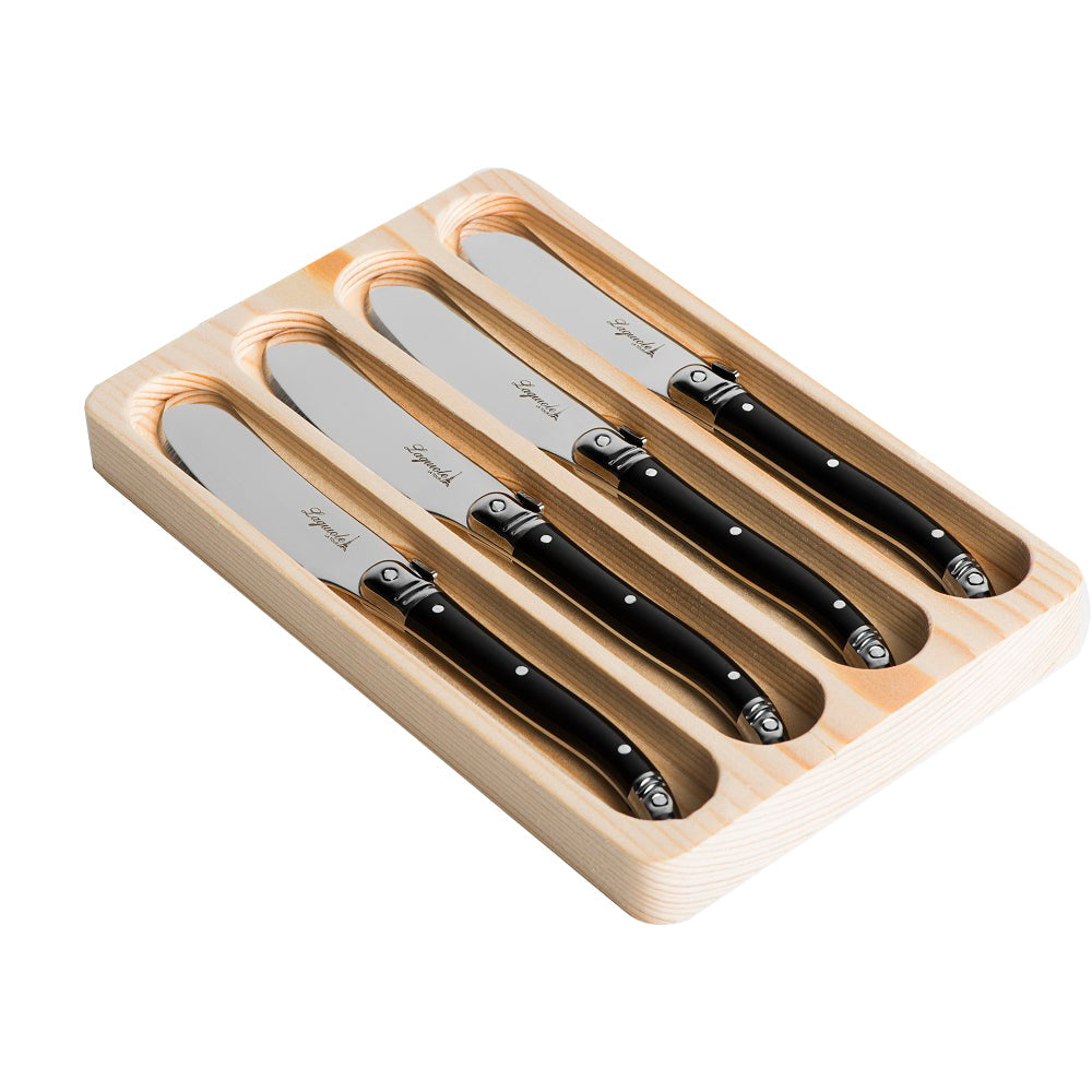 Conjunto De 4 Facas Laguiole Luxo Para Manteiga Em Bandeja De Madeira, Preto
