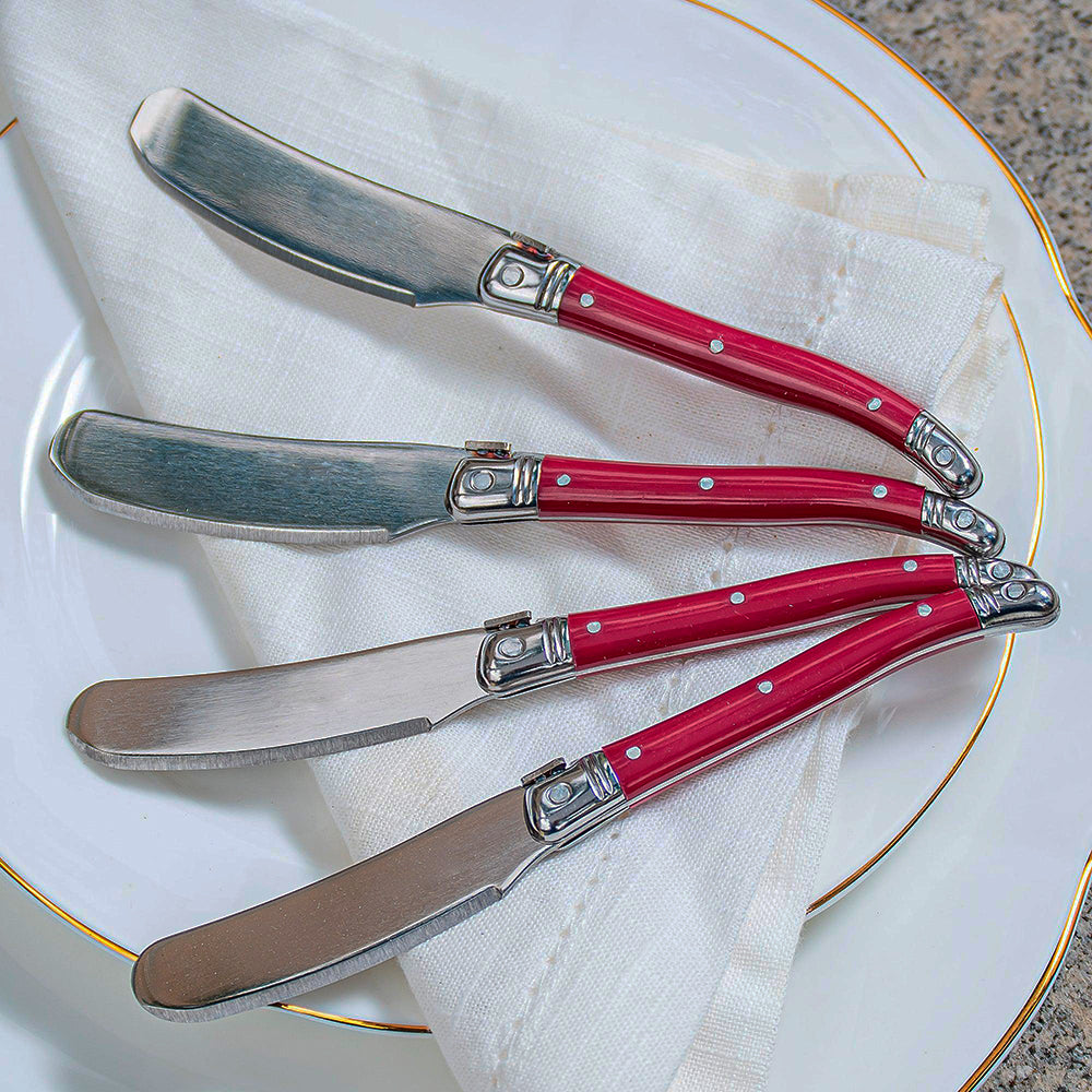 Conjunto 4 Facas Laguiole Luxo Para Manteiga Em Bandeja De Madeira, Bordeaux