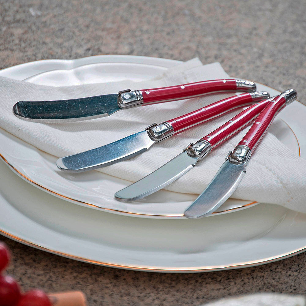 Conjunto 4 Facas Laguiole Luxo Para Manteiga Em Bandeja De Madeira, Bordeaux