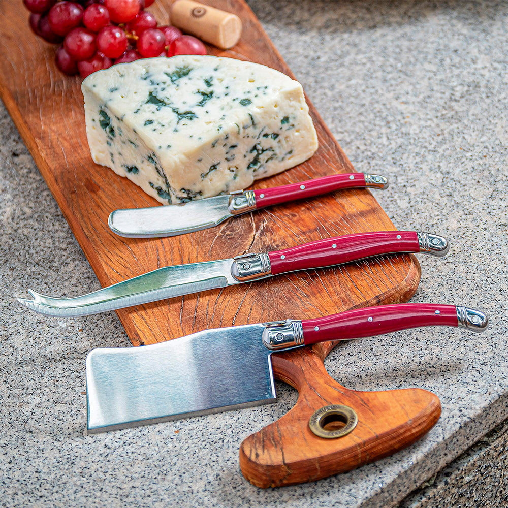 Conjunto De 3 Facas Laguiole Luxo Para Queijo Em Bandeja De Madeira, Bordeaux