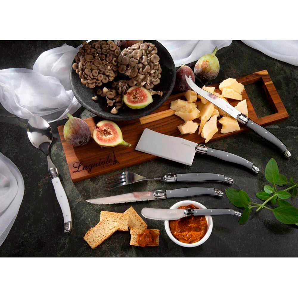 Conjunto De 3 Facas Laguiole Luxo Para Queijo Em Bandeja De Madeira, Cinza