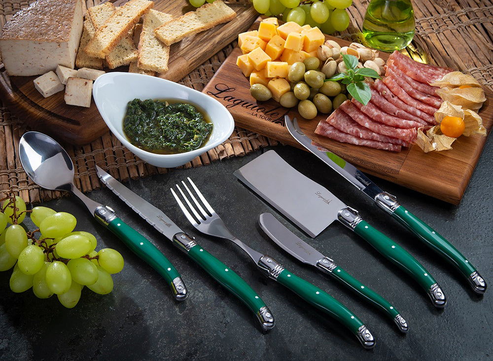 Conjunto De 3 Facas Laguiole Luxo Para Queijo Em Bandeja De Madeira, Verde