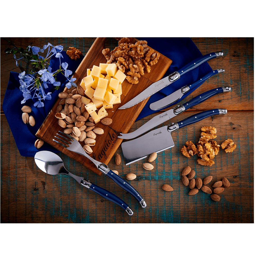 Conjunto De 3 Facas Laguiole Luxo Para Queijo Em Bandeja De Madeira, Azul