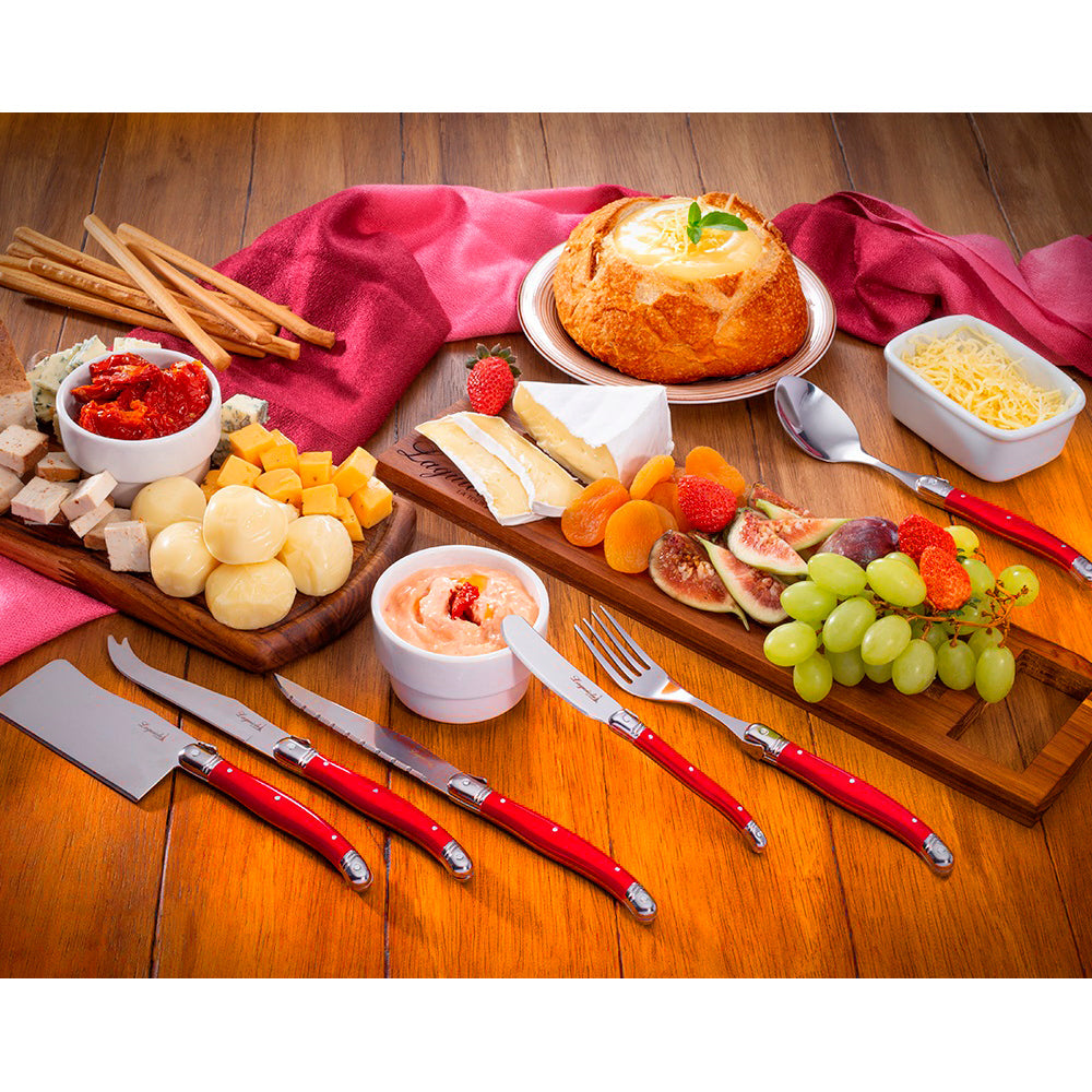 Conjunto De 3 Facas Laguiole Luxo Para Queijo Em Bandeja De Madeira, Vermelho