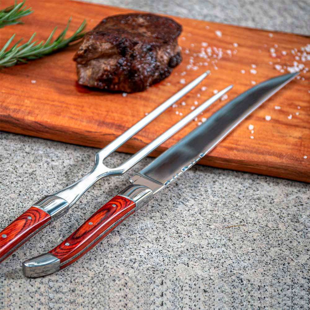 Faca & Garfo Para Destrinchar Laguiole Ultra Premium Com Caixa Para Presente