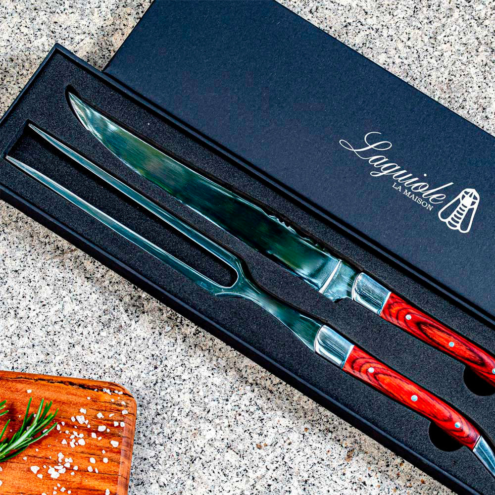 Faca & Garfo Para Destrinchar Laguiole Ultra Premium Com Caixa Para Presente