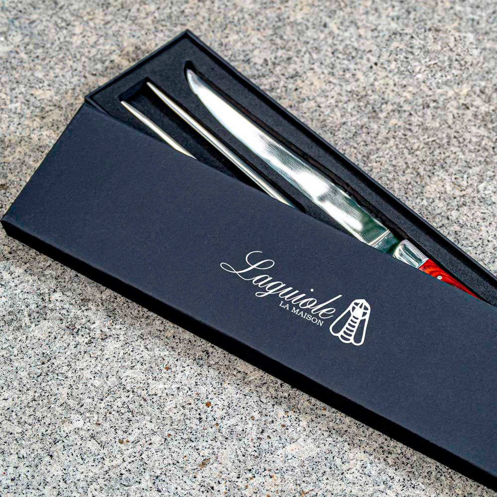 Faca & Garfo Para Destrinchar Laguiole Ultra Premium Com Caixa Para Presente