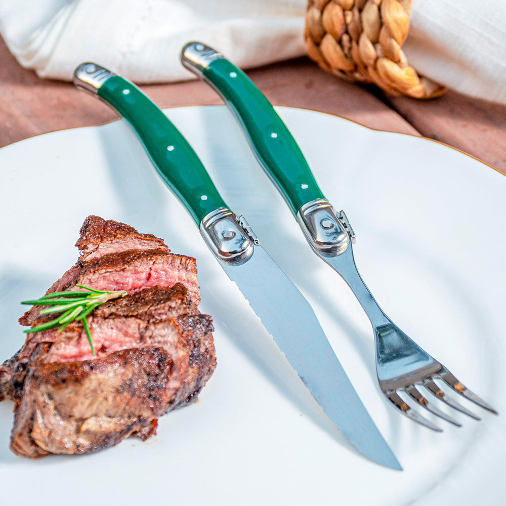 Conjunto De 6 Garfos Laguiole Luxo Em Bandeja De Madeira, Verde